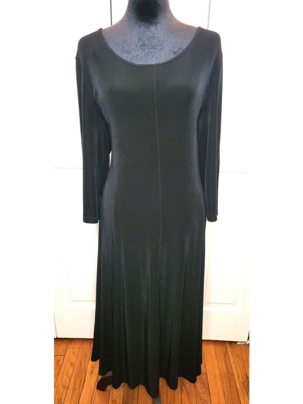 Vintage 90s Y2K XL Black Slinky Knit Midi Dress Whimsygoth Grunge Goth Minimal